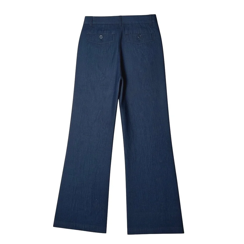 Theory Womens Wide Leg Trousers Indigo Blue Cotton Blend Dress Pants Size 8 - Picture 5 of 11
